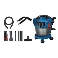 Bosch gas 18v-10 l (pyörillä + lisävarusteet) akkukäyttöinen imuri runko - ei akkuja ei laturia pahvipakkaus.

