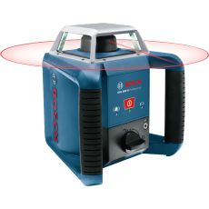 Bosch grl 400 h + lr 1 - pyörivä laser, 200m / 400m, vaakasäde, tarkkuus 0,08mm/m - paristovarustuksella