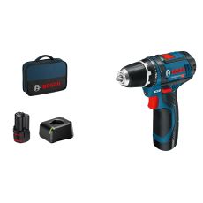 Bosch GSR 12v-15 akkuporakone 2x2,0ah + laturi + softbag laukku

