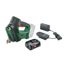 Bosch universal pumppu 18V + 2,0Ah akku + laturi Huom vihreä sarja, akku ei käy sinisen sarjan koneisiin. 0603947100 + 1600a02ck7


