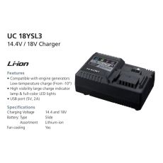 Hikoki UC18YSL3 latauslaite (8A) 18V Li-ion liukukiinnitteisille akuille, ( sisältää myös USB ulosoton 5V 2A )