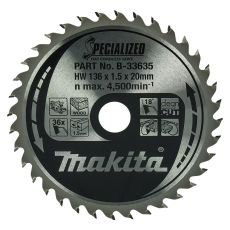 Makita pyörösahanterä 136mm 36-hampainen 20mm reikä puulle B-33635/B-22006

