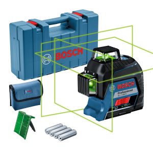 Bosch gll 3-80 g vihreä säde laser, 3 laserviivaa, paristoversio + muovilaukku

