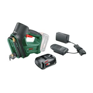 Bosch universal pumppu 18v + 2,0ah akku + laturi huom vihreä sarja, akku ei käy sinisen sarjan koneisiin. 0603947100 + 1600a02ck7

