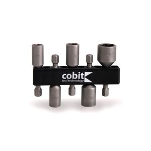Cobit 5-osainen magneettihylsysarja 7mm 8mm 10mm 13mm ja 1/4 (6,35mm), muovisella pidikkeellä


