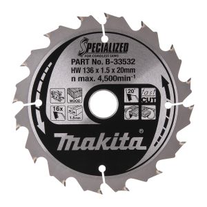 Makita pyörösahanterä 136mm 16-hampainen 20mm reikä puulle B-33532/B-10643