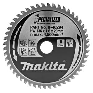 Makita pyörösahanterä 136mm alu 50-hampainen 20mm reikä alumiinille b-40303/b-40294

