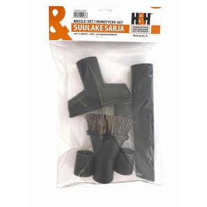 Suulakesarja imuriin, harjasuulake, rakosuulake ja leveä kalustesuulake.Pyöreä, rako, kaluste